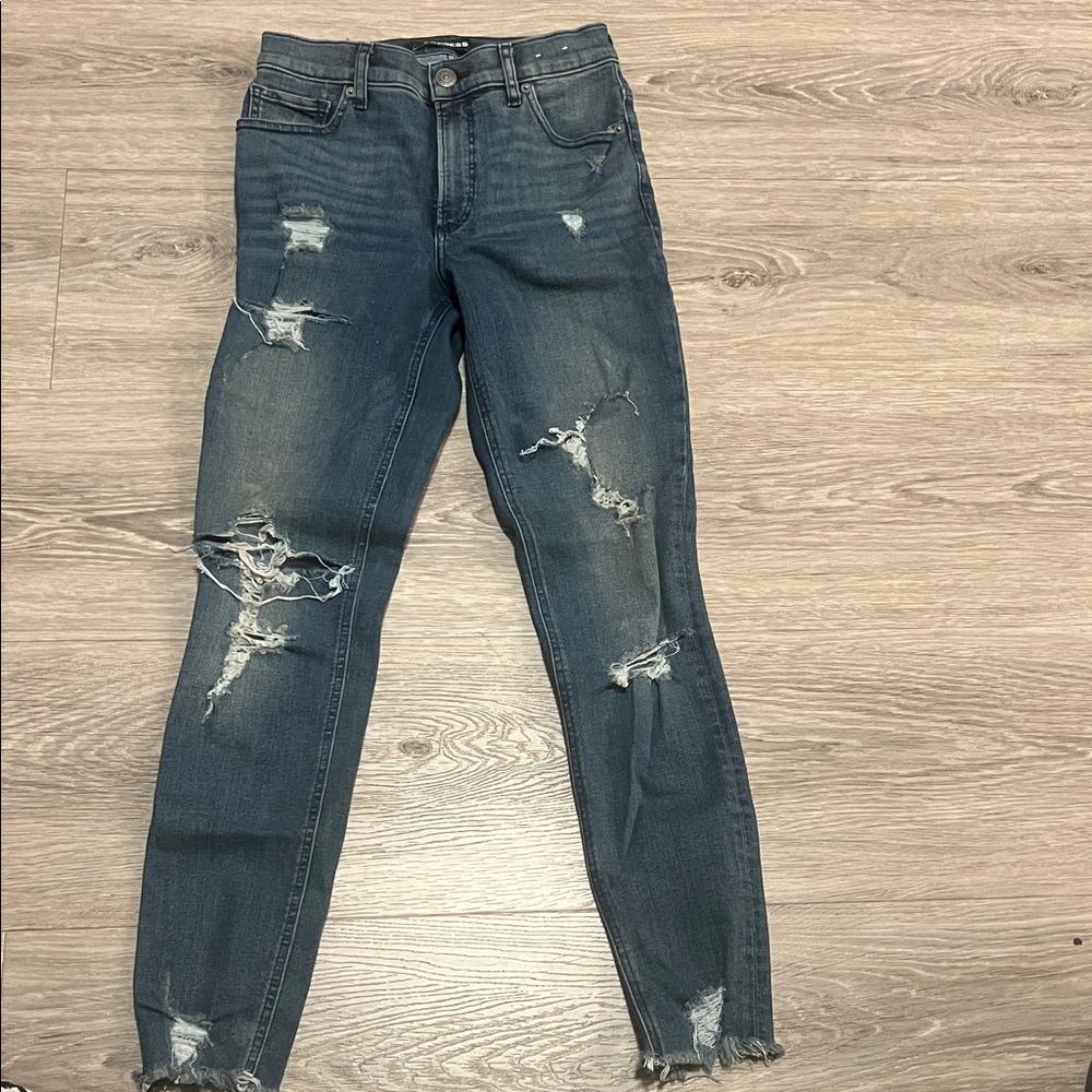 Express Dark Blue Distressed Skinny Jeans